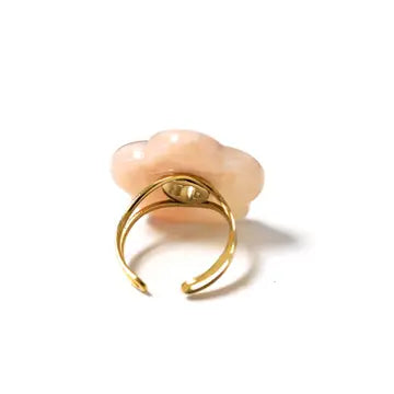 Bague ouverte réglable fleur blanche en acrylique et acier