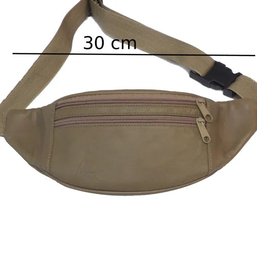 Pochette banane cuir agneau – 2 zips devant, 1 zip derrière – Bordeaux ou Camel