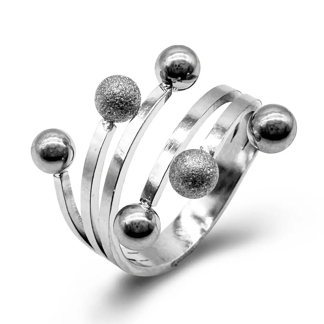 Bague réglable à boules en acier argent