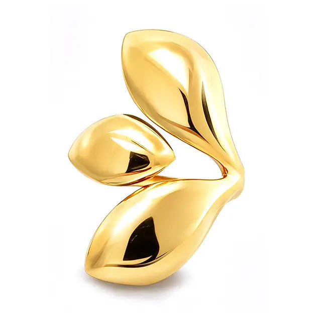 Bague ouverte réglable feuilles dorée