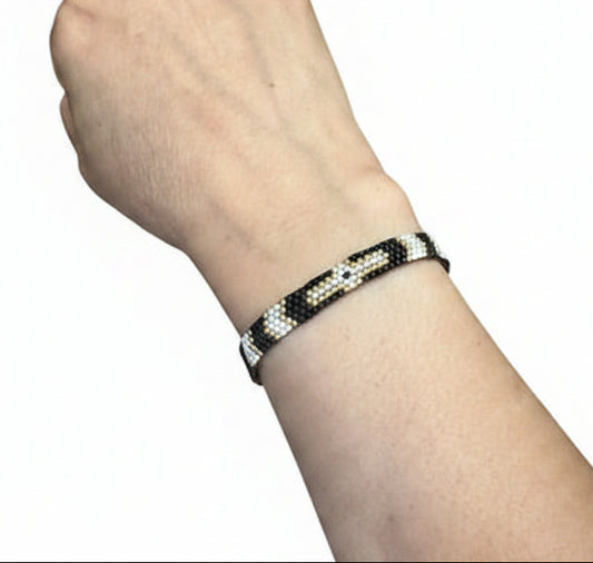 Armband "Miyuki Perlen" – Mattschwarz, Ecru & Gold