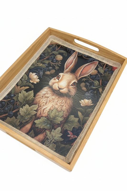 Plateau en Bois Upcyclé – Décor Lapin