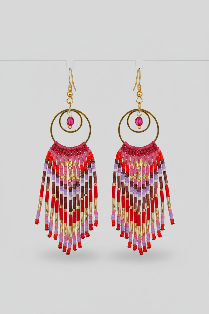 Grandes Boucles d'Oreilles Cheyenne à Franges — Micro-Macramé & Perles Miyuki