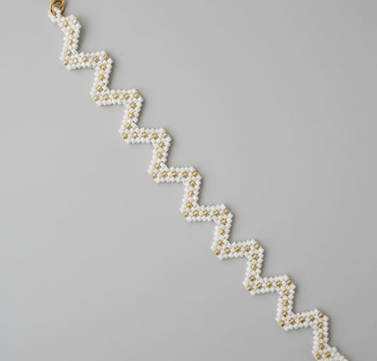 Bracelet Tissé Zig Zag Écru & Doré