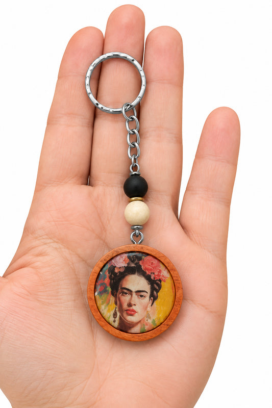 Porte-clés / bijou de sac Frida en bois couleur acajou