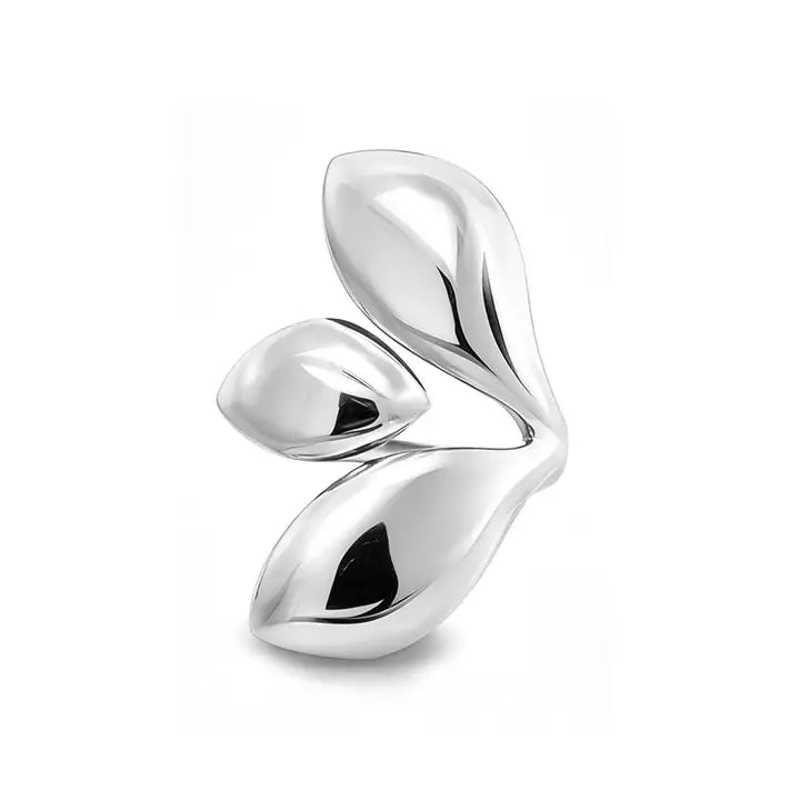 Bague ouverte acier argent réglable forme feuilles (Copie)