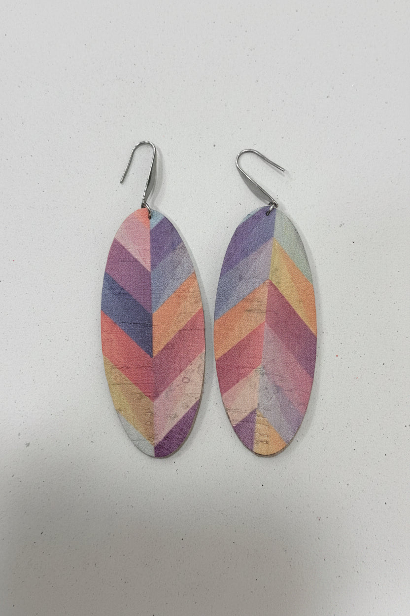 Boucles d'oreilles ovales en liège – Motifs léopard, arc-en-ciel ou rayures