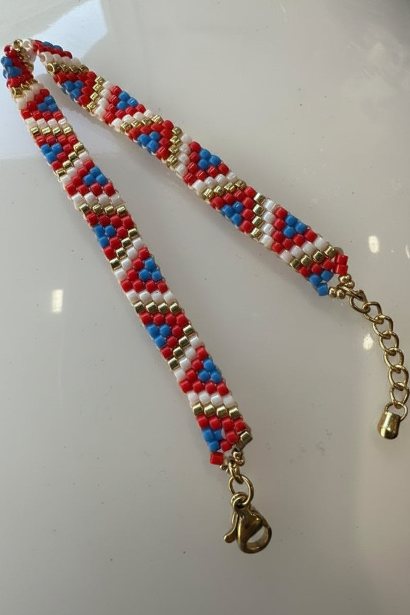 Bracelet tissé Bleu Blanc Rouge – Perles Miyuki