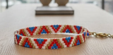 Armband geflochten, Blau, Weiß, Rot – Miyuki-Perlen