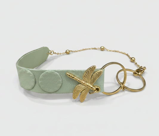 Armband aus schillerndem Leder & vergoldetem Stahl – Libelle