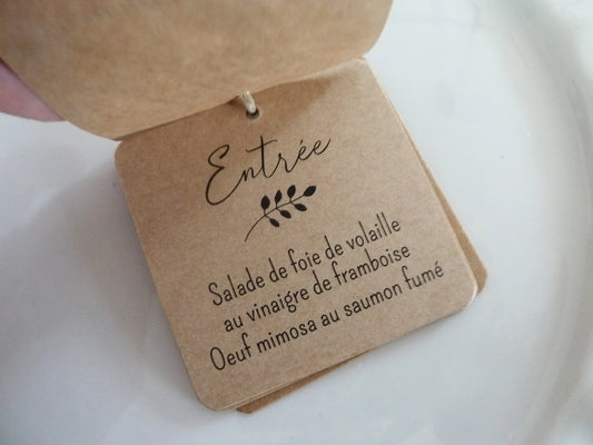 Menus Éventail Carrés Personnalisés – Kraft Brun | Mariage & Réception