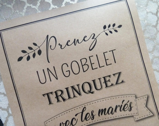 Printed wedding sign Grab a cup, A4 brown kraft sign