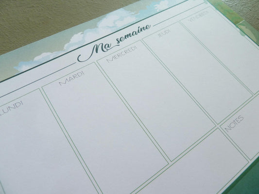 Weekly planner pad, A5, nature theme, weekly schedule