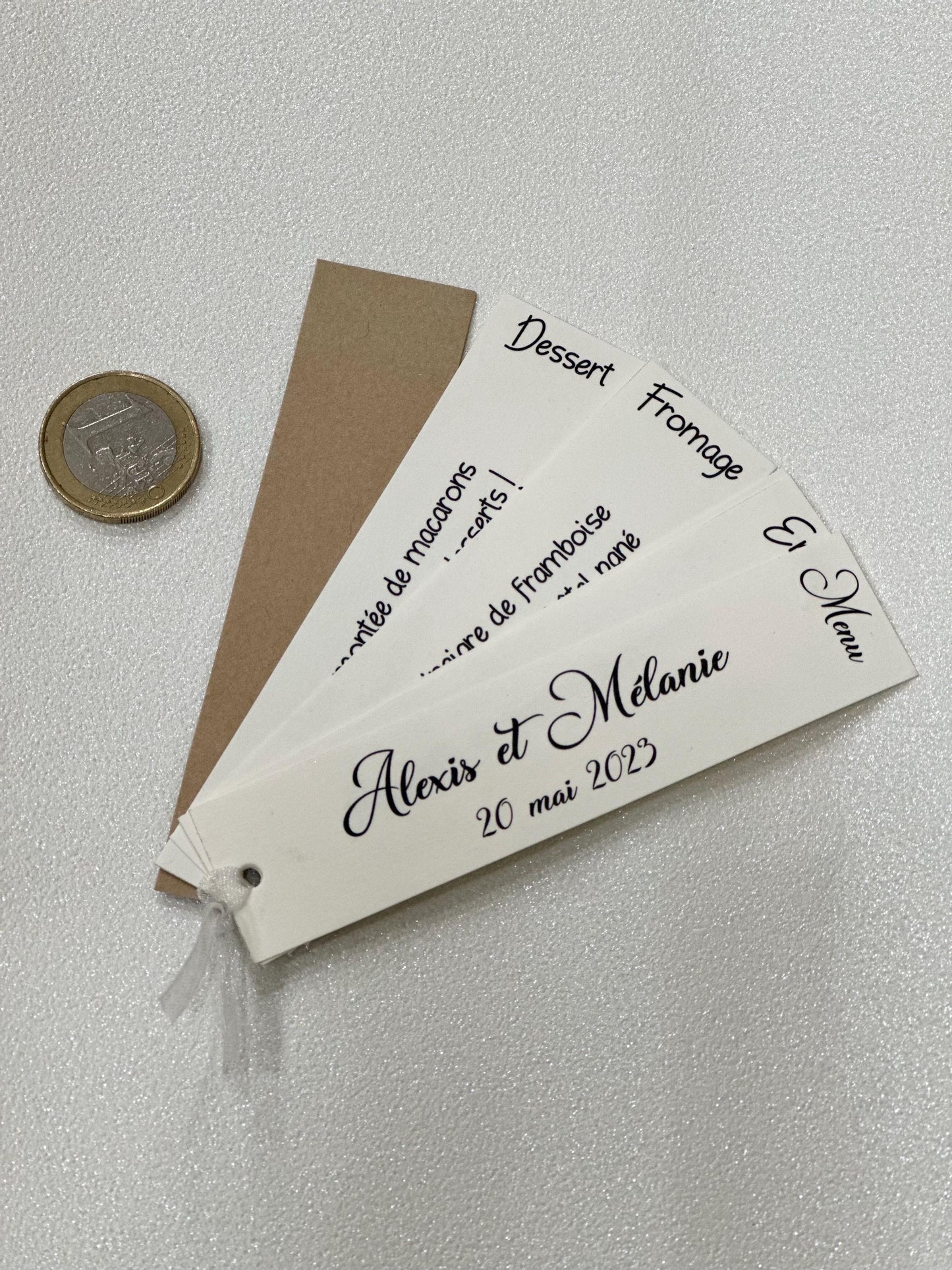 Menus Éventail Rectangles Personnalisés – Papier Écru & Kraft | Mariage