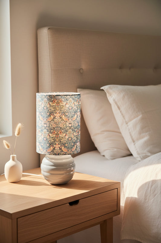 Lampe upcyclée – Abat-jour fleuri style William Morris