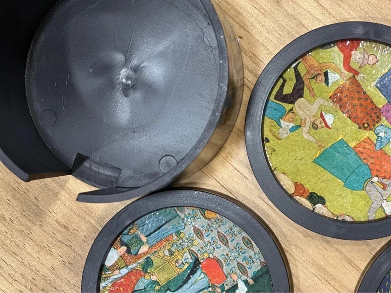 Ensemble 6 sous-verres vintage – Motifs naïfs style persan