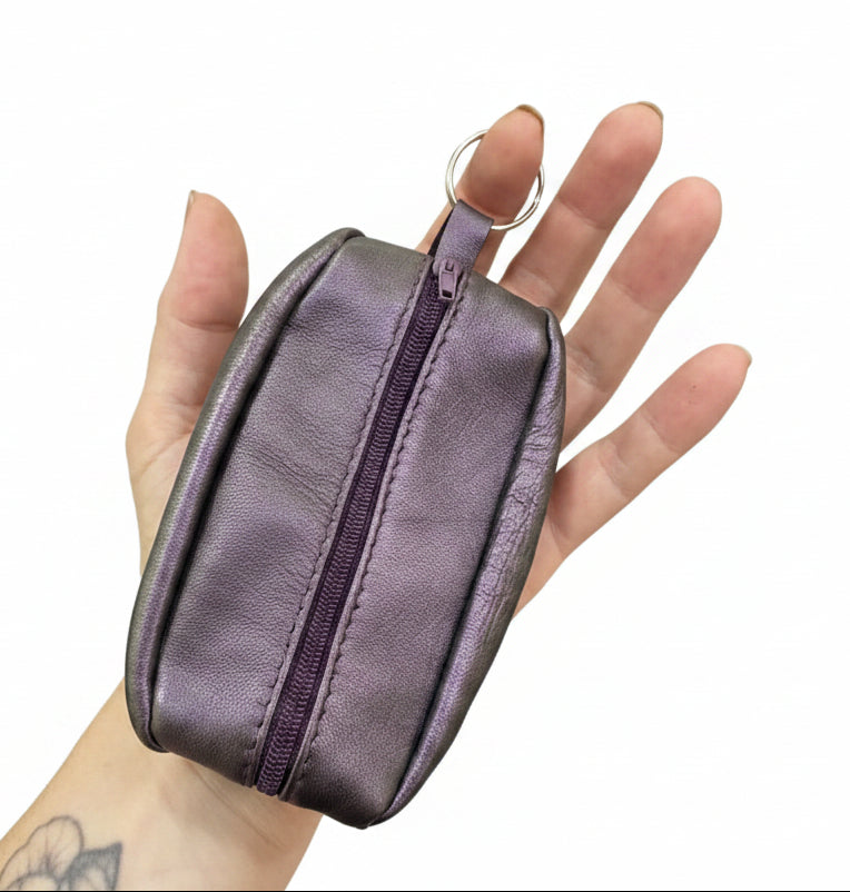 Porte-monnaie & porte-clés en cuir violet irisé – 2 zips