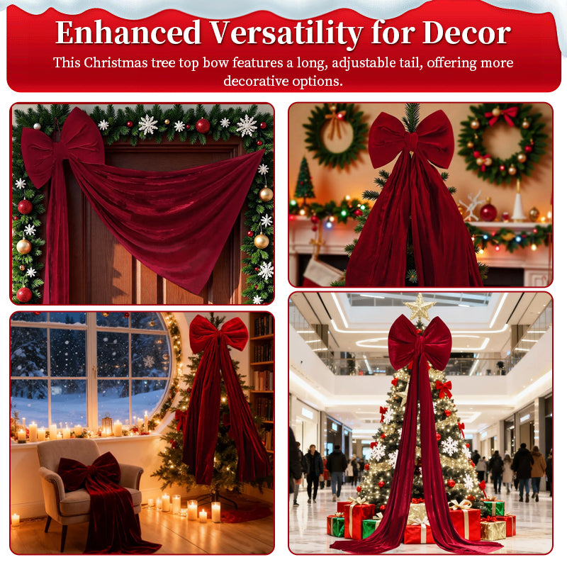 Grand Nœud de Noël Bordeaux en Velours – Décoration Festive XXL