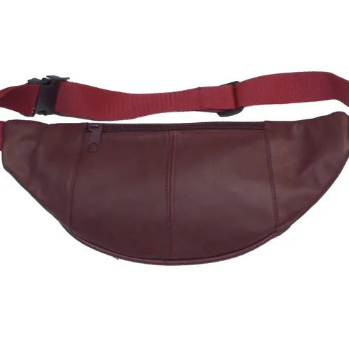 Pochette banane cuir agneau – 2 zips devant, 1 zip derrière – Bordeaux ou Camel