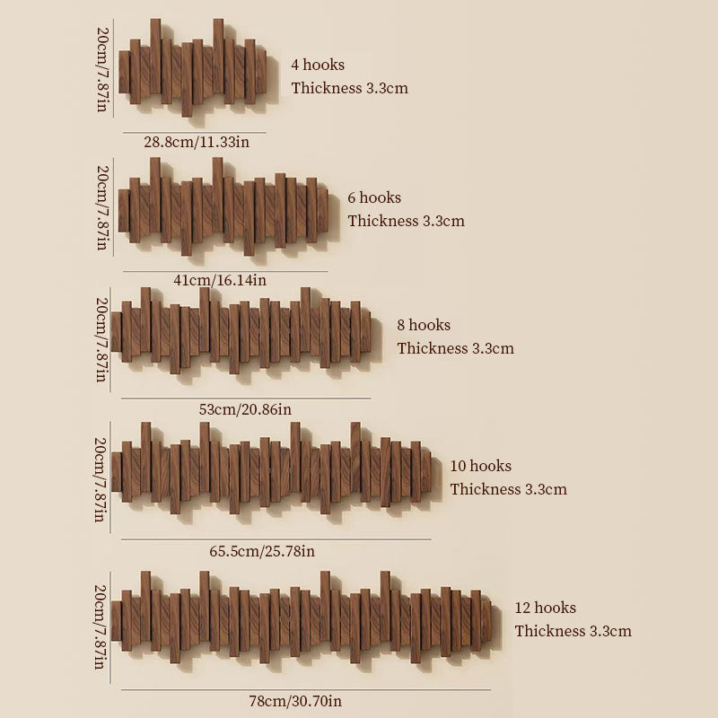 Porte-Manteau Mural Touches de Piano en Bois – Sans perçage, 4 à 12 crochets