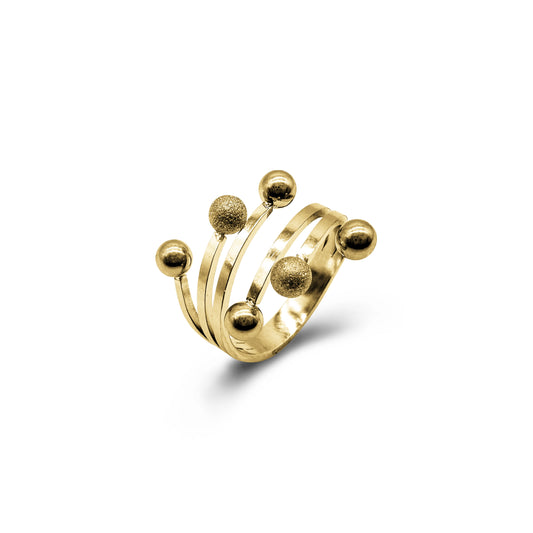 Bague réglable à boules en acier or jaune