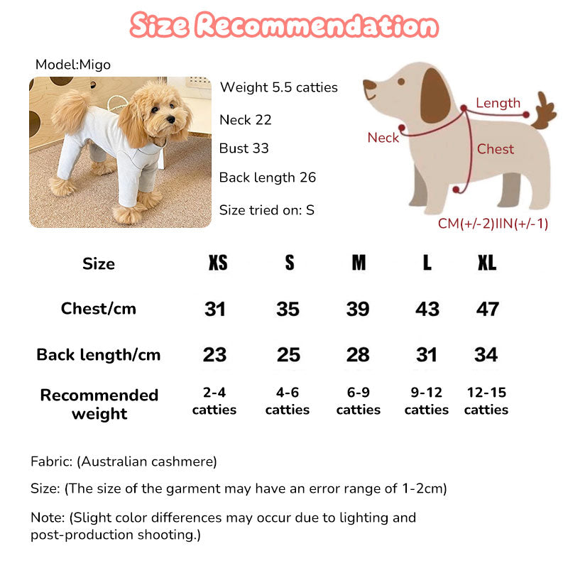 Pyjama Combinaison pour Chien – 4 pattes, doux & chaud, XS à XL