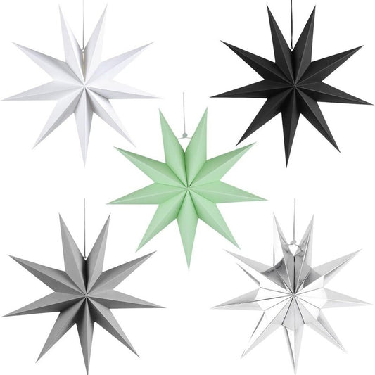 Étoiles 3D en origami – Lot de 5 | Décorations de Noël à suspendre