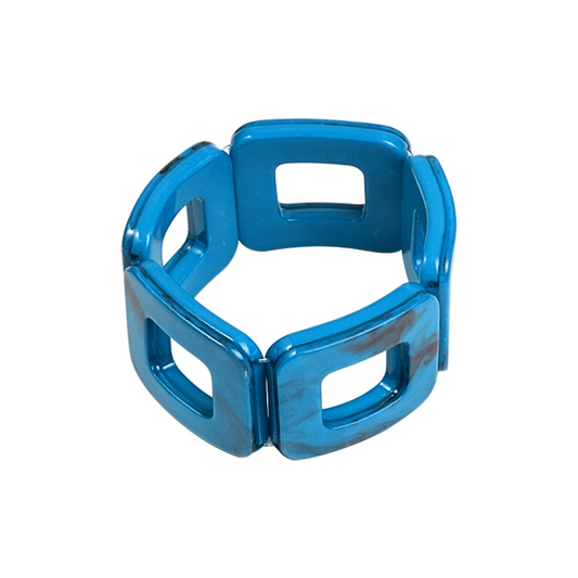 Bracelet manchette carré élastique – Acrylique ton bleu – Sans fermoir