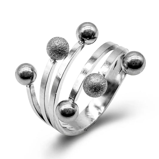 Bague réglable à boules en acier argent