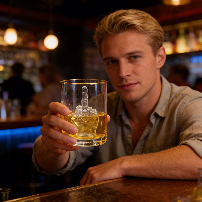 Verre à Whisky Doigt d'Honneur 3D – Cadeau Humour pour Homme