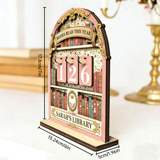 Tracker de Lecture en Bois Vintage – Jusqu'à 999 livres, déco bibliothèque