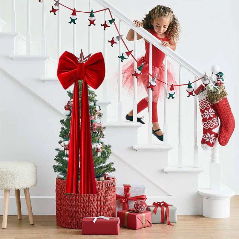Grand Nœud de Noël Bordeaux en Velours – Décoration Festive XXL