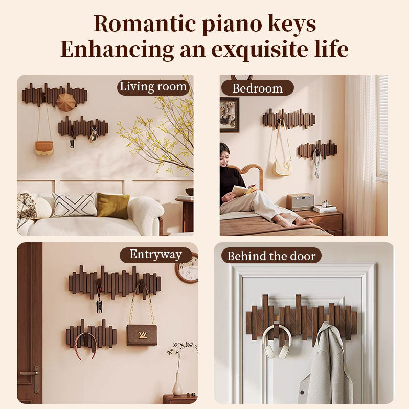 Porte-Manteau Mural Touches de Piano en Bois – Sans perçage, 4 à 12 crochets