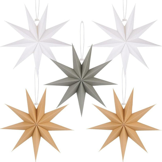 Étoiles 3D en origami – Lot de 5 | Décorations de Noël à suspendre