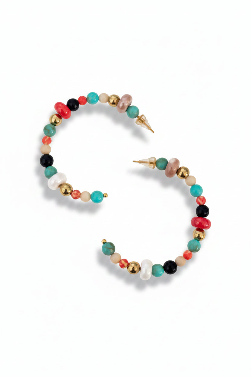 Grandes créoles ouvertes multicolores – Perles colorées