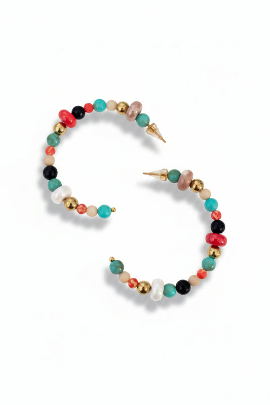 Grandes créoles ouvertes multicolores – Perles colorées