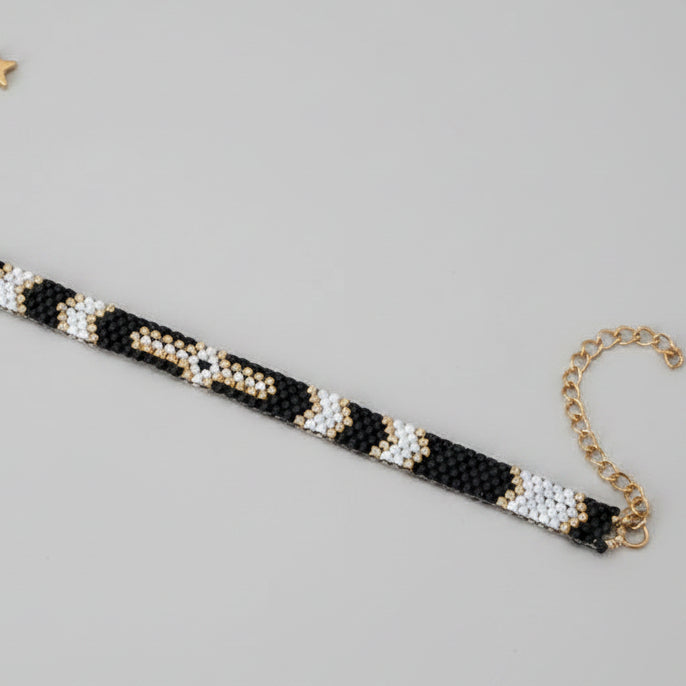Bracelet Tissé Perles Miyuki – Noir Mat, Écru & Doré