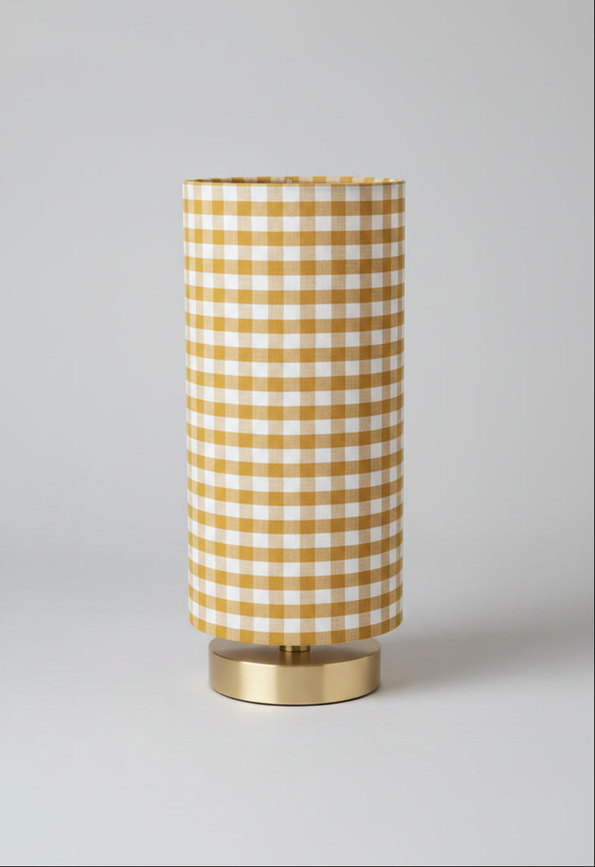 Lampe Upcyclée – Socle Doré & Abat-Jour Vichy Jaune