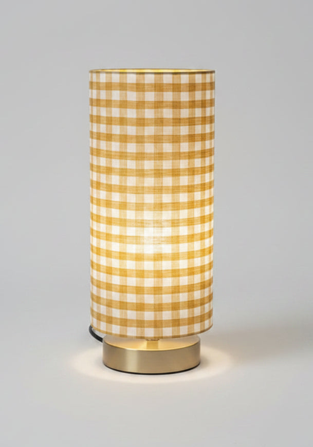 Lampe Upcyclée – Socle Doré & Abat-Jour Vichy Jaune