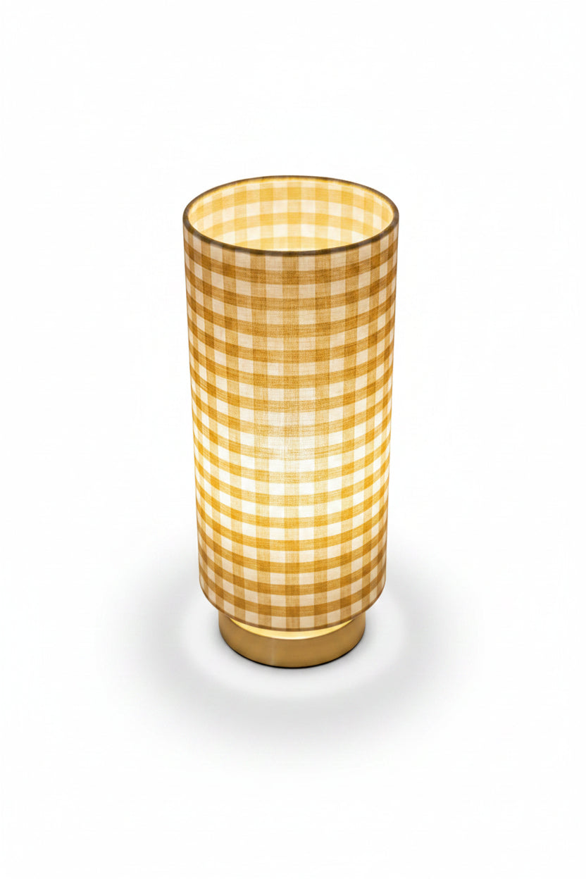 Lampe Upcyclée – Socle Doré & Abat-Jour Vichy Jaune