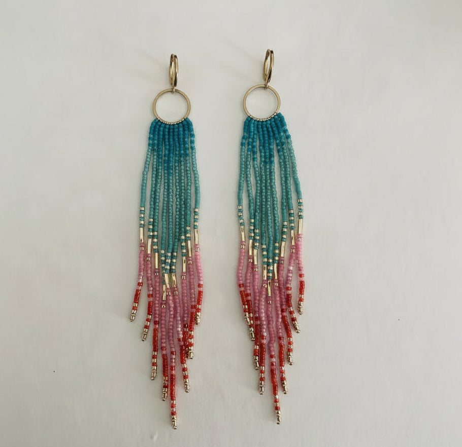 Boucles d'oreilles pendantes XXL – Franges de perles Miyuki multicolores