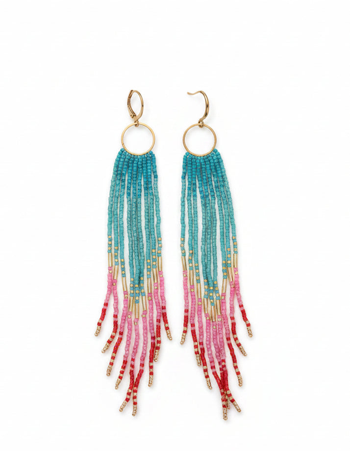 Boucles d'oreilles pendantes XXL – Franges de perles Miyuki multicolores