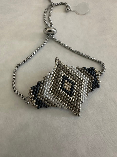 Bracelet tissé géométrique – Perles Miyuki gris, noir & écru