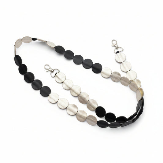 Bandoulière Artisanale en Cuir – Ronds Noir & Or