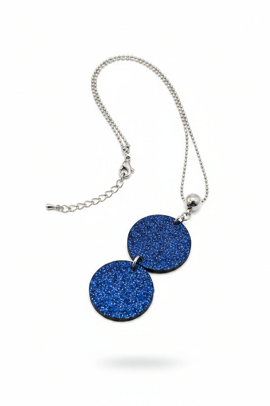 Collier Pendentif Ronds Cuir Bleu Brillant — Acier Inoxydable