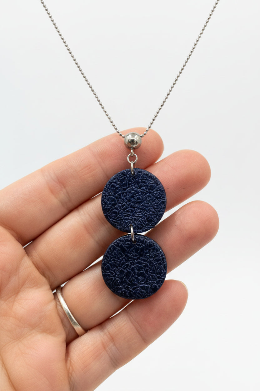 Collier Pendentif Ronds Cuir Bleu Brillant — Acier Inoxydable