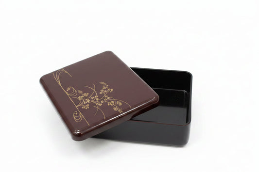 Boîte Laquée Motif Feuillage – Marron & Noir