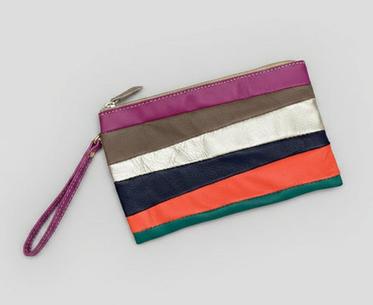 Pochette Cuir d’Agneau – Rose Prune, Taupe & Corail