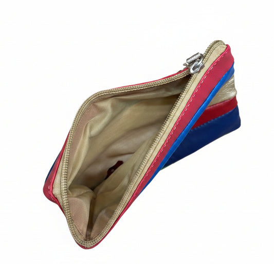 Pochette Cuir d’Agneau – Bandes Multicolores & Anse