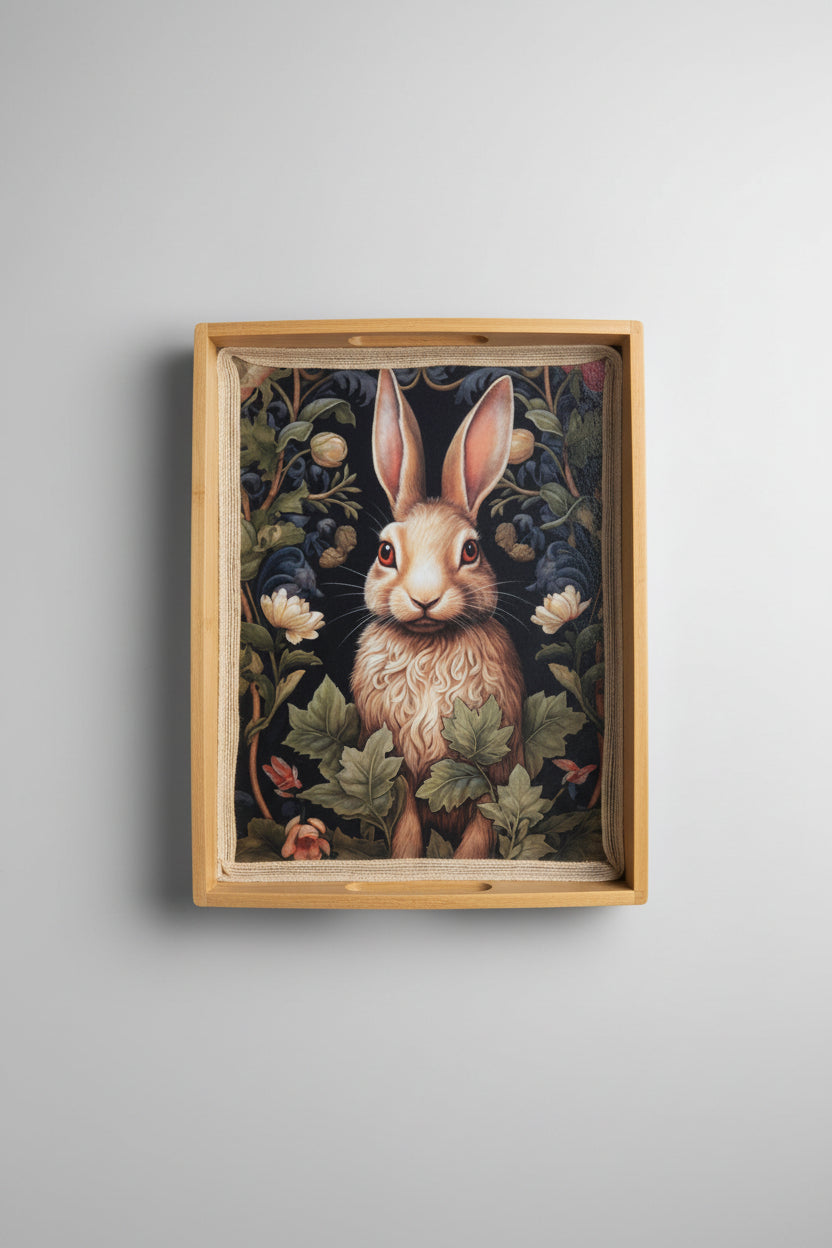 Plateau en Bois Upcyclé – Décor Lapin